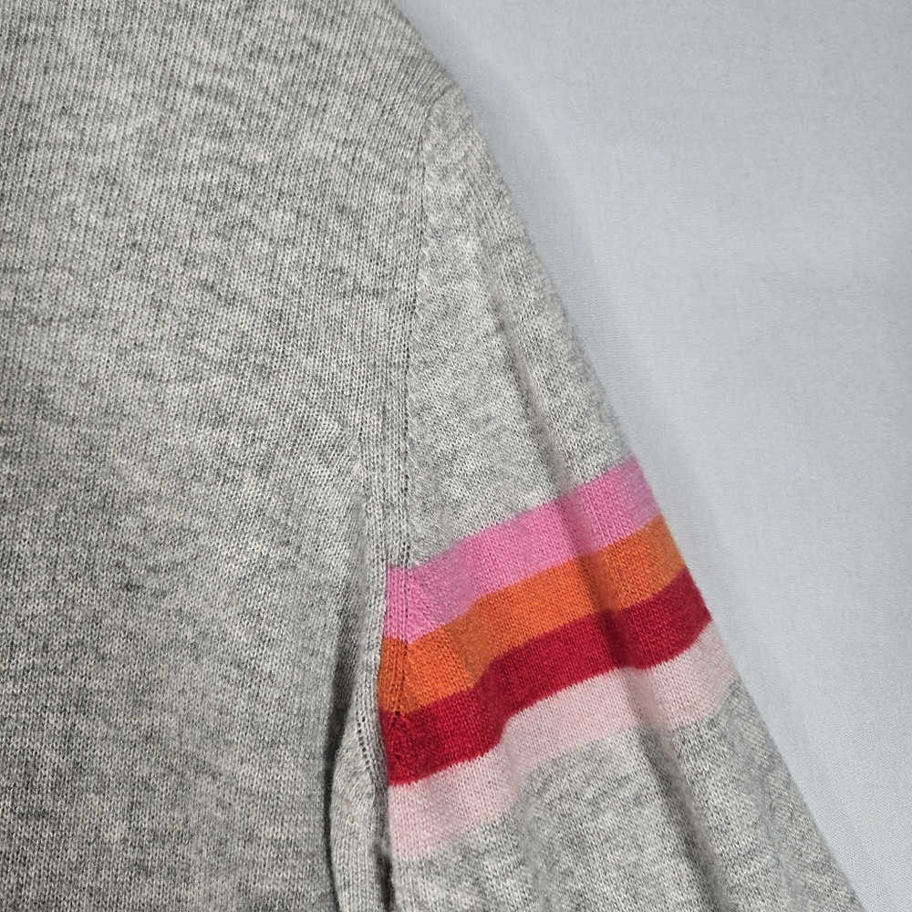 Luella Cashmere Blend Gray Crewneck Sweater Medium / Large Stripe Red Pink Trim - Picture 7 of 16